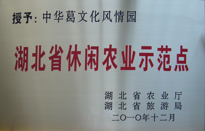 2010年12月湖北葛娃食品有限公司开发的中华葛文化风情园项目被湖北省农业厅认定为湖北省休闲农业示范点
